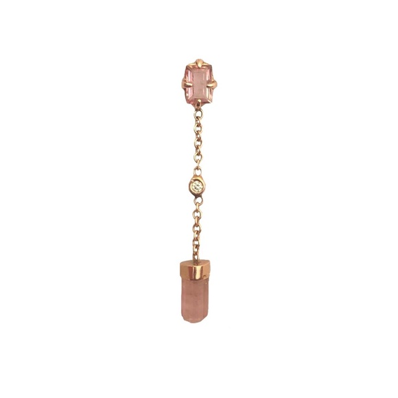Jacquie Aiche Pink Tourmaline Baguette + 1 Diamond Crystal Drop Single Earring